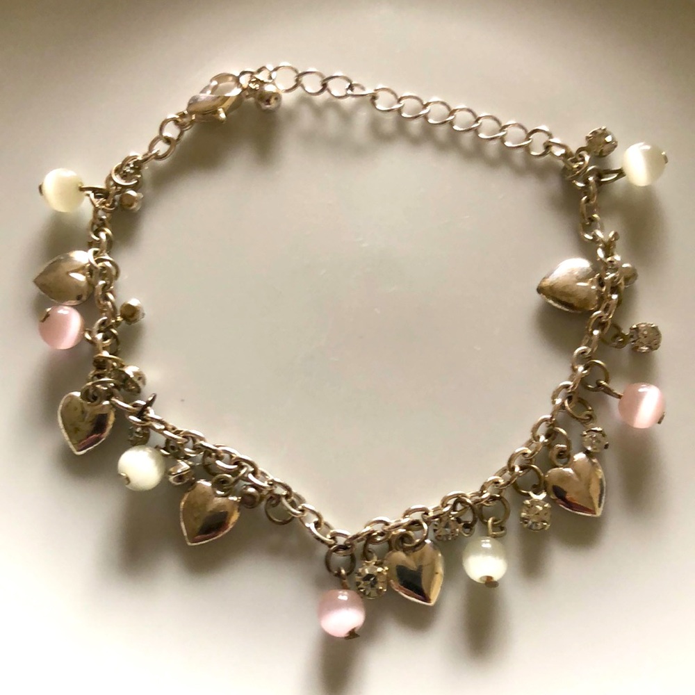 Heart and glass bead charm bracelet.